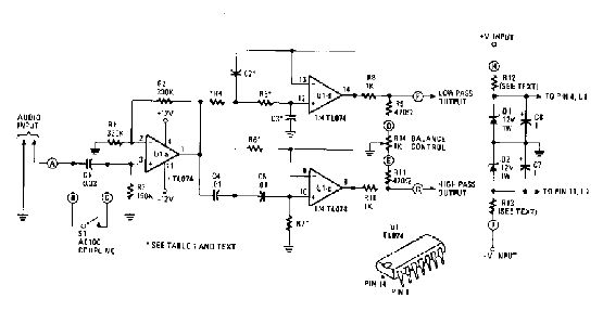 Simple Active crossover Circuit Diagram with TL074