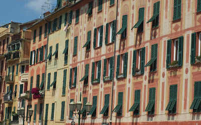 Traditional Ligurian buildings with trompe l'oeil. Santa Margherita Ligure.