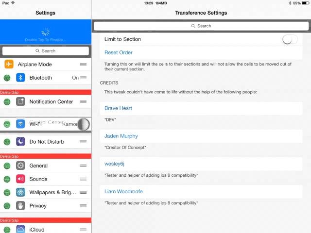 Giới thiệu tweak Transference - Sắp xếp mục cài đặt trên iPhone