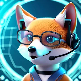 A 3D chat automation avatar of a fox wearing glasses and a headset