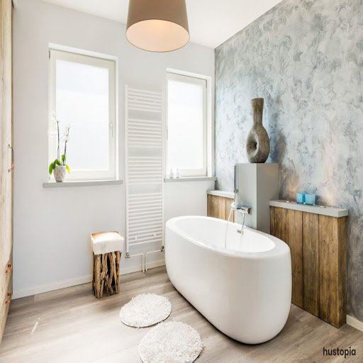 Bathroom Decor Ideas-Modern bathroom with a rustic touch