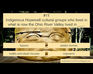 Indigenous Hopewell cultural groups who lived in what is now the Ohio River Valley lived in ___. Answer choices include: tepees, adobe homes, wattle-and-daub houses, wigwams