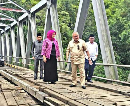 Ida dan Alex Noerdin Lihat Kondisi Jembatan Endikat, Masyarakat Harus Bersabar