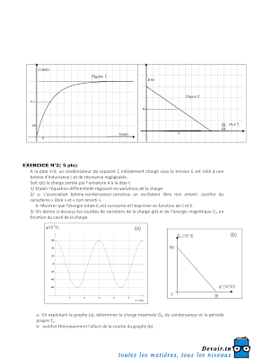 devoir de synthèse 1 physique baccalauréat Mathématique avec correction , devoirs physique bac math, فرض تأليفي 1  فيزياء مع الاصلاح بكالوريا رياضيات