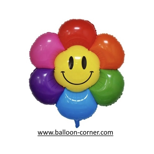 Balon Foil Bunga Daisy Smile Rainbow (JUMBO)