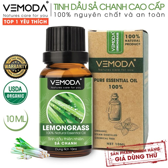 Tinh dầu Sả chanh cao cấp Lemongrass Vemoda, thiên nhiên nguyên chất, giúp thơm phòng, đuổi muỗi, thư giãn