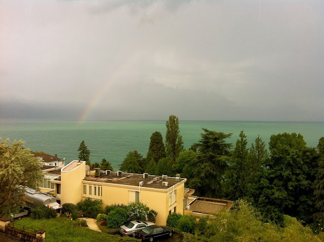 Rainbow over Lake Geneva in Clarens, Switzerland, on Semi-Charmed Kind of Life