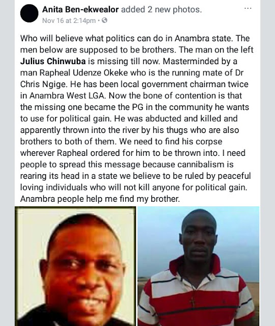  Photos: How community leader was hacked to death by his kinsmen in Anambra; his wrists, ankles bound with ropes, body fastened to block and dumped in the river