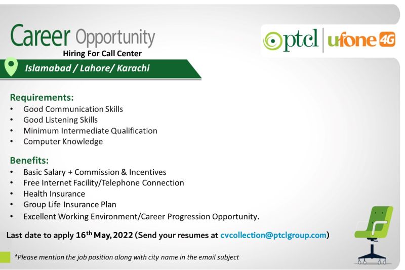 PTCL Group is looking for potential candidates for Call Center Hiring.