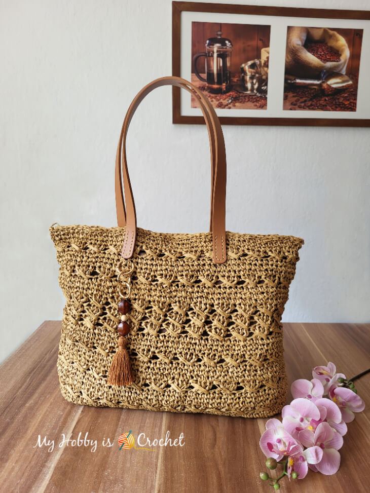 10x13 Pink & Creamy White Knit & Crochet Bag Leaf Design Purse w/ Floral  Accents | eBay