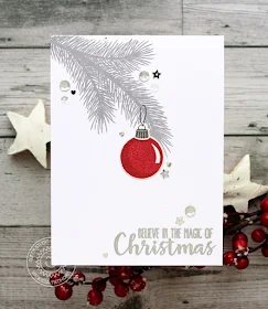 Sunny Studio Stamps: Holiday Style Clean & Simple Red Ornament Christmas Card by Vanessa Menhorn.