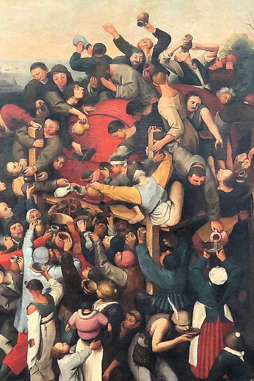 Lutero: “Quando eu era jovem, a embriaguez era uma grande ignomínia ... (agora) a Alemanha é um país pobre,ferido pelo diabo do copo e de todo submergido neste vício” Ilustração: 'O vinho da festa de São Martinho'. Pieter Bruegel (1525-1530 — 1569), detalhe.