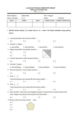 contoh soal matematika UTS kelas 3 SD semester genap