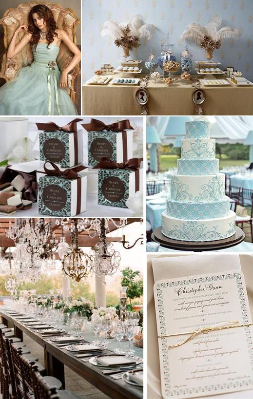  wedding try adding pale blue and gold finishes to their color palette