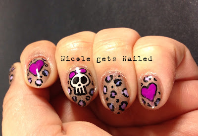 Skull Heart Leopard Nail Art