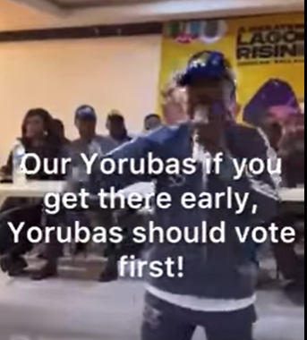 "Our Yorubas if you get there early, Yorubas should vote first!" - @ITREALMS