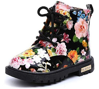 YISUGAR Fashion Girls Boys PU Waterproof Child Martin Boots Flowers Lace-Up Winter Warm Boots