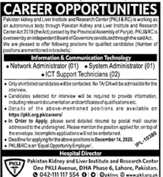 pakistan-kidney-liver-institute-research-centre-pklirc-lahore-jobs-2020