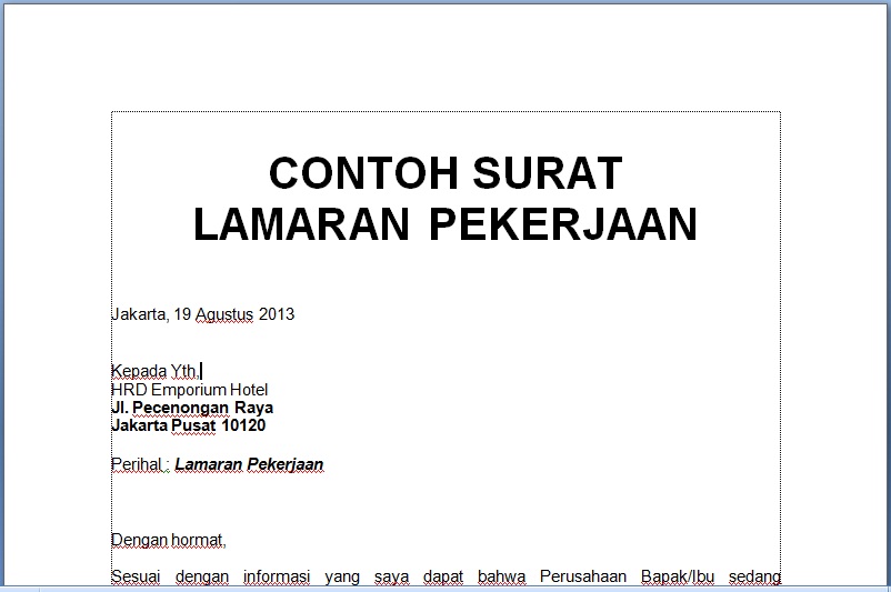 [.doc] CONTOH SURAT LAMARAN PEKERJAAN / LAMARAN KERJA 