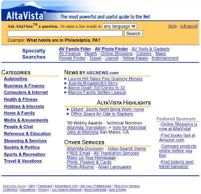 Startseite der Suchmaschine AltaVista im Jahr 1999