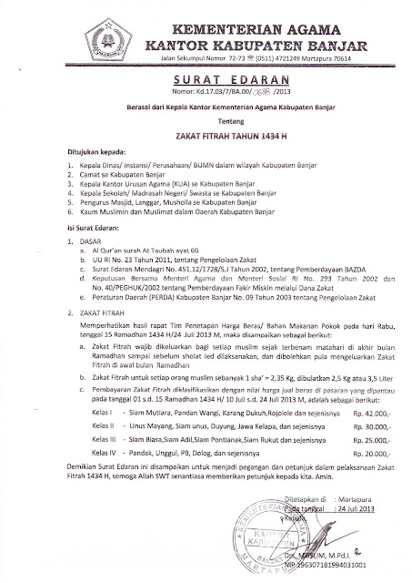 Surat Edaran Zakat Fitrah - Kementerian Agama Kabupaten Banjar