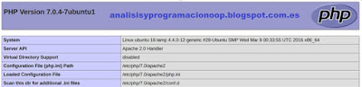 Pantalla de confirmación  de PHP en Ubuntu