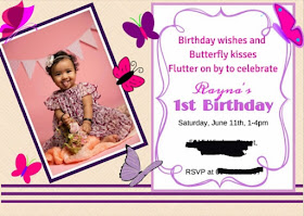 Turning Mommy: First Birthday invite pink purple butterfly