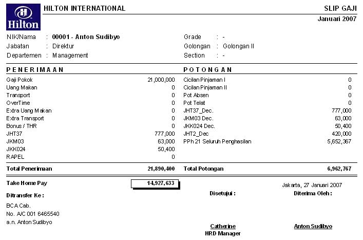 Contoh Slip Gaji Cash - Wall PPX