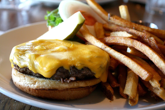 Cheeseburger and housecut French fries