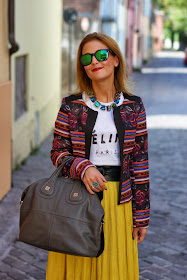 maxi skirt, ethnic print jacket, Urban Gypsy look, Fashion and Cookies, fashion blogger