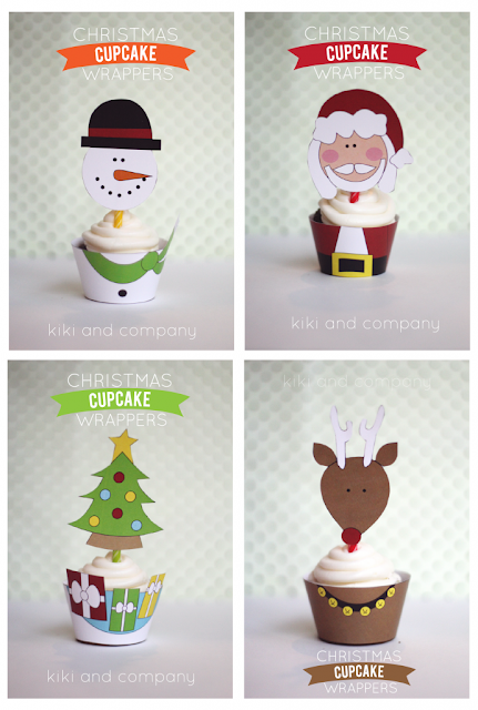 So Cute Snowman, Santa, Christmas Tree and Rudolph Cupcake Wrapper and Toppers Set.