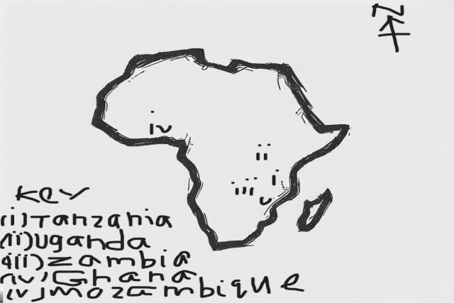 Sketch map of Africa withi romans number inside.