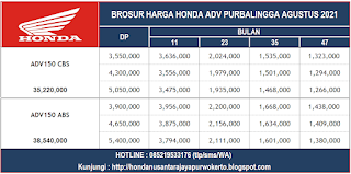 brosur harga honda adv purbalingga agustus 2021