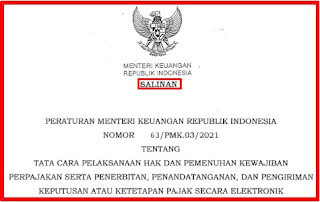 Permenkeu Nomor 63/PMK.03/2021 Tentang Tata Cara Pelaksanaan Hak dan Pemenuhan Kewajiban Perpajakan Secara elektronik