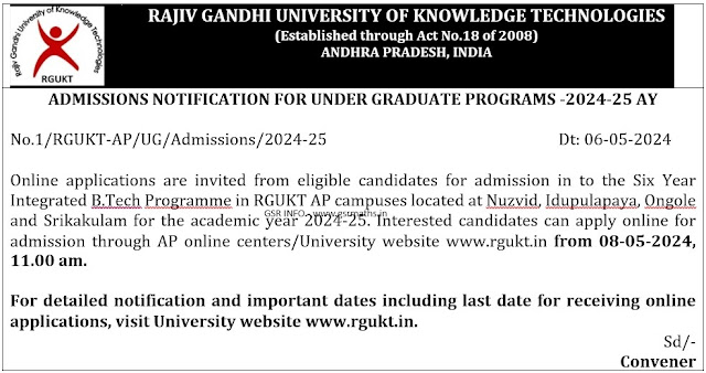 AP RGUKT IIIT Notification 2024 Online Appliy rgukt.in