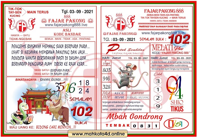 Syair Prediksi Fajar Pakong 888 Jum'at, 03 - September - 2021