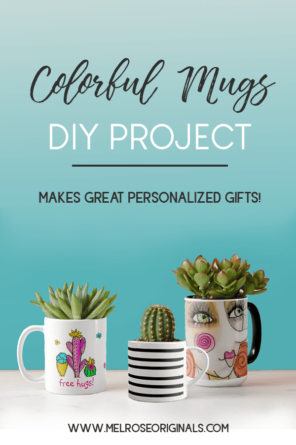 pinnable image of Colorful Mug Planter DIY Gift Idea for Valentine's Day