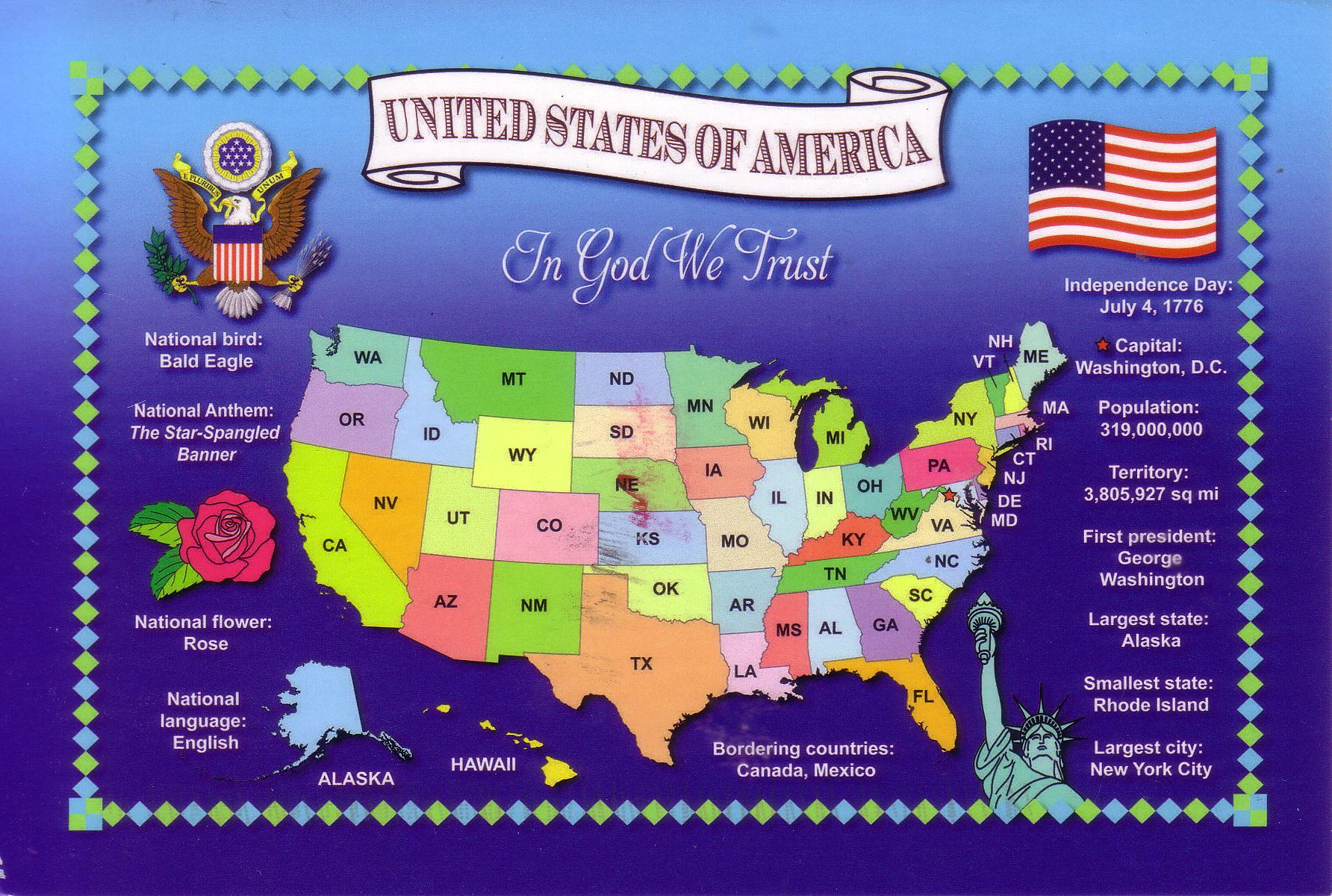 Old Postcard From U,s,a, Limited Edition Stamps Collection