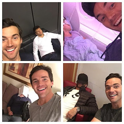 Ian Harding and Keegan Allen sleeping selfie photos birthday collage 