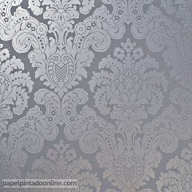 Papel Pintado Damasco Gris Oscuro con Plata Ref. 5288-6