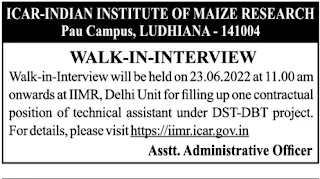 ICAR-IIMR Hiring Technical Asst, SRF through Interview