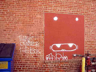 Think Outside the Box Monster (what an original outside the box idea, huh?) in an alley in Santa Monica