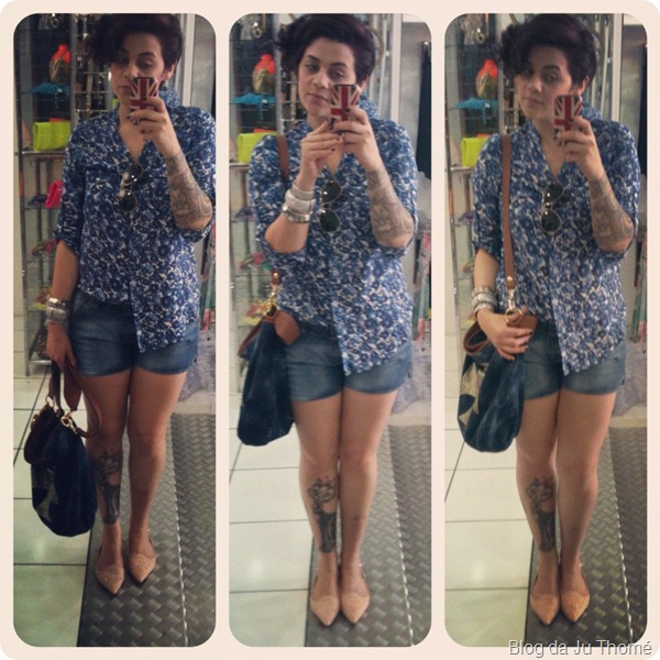 look shorts jeans e camisa