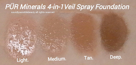 Pur Minerals 4-in-1 Liquid Veil Spray Foundation, Swatches of Shades 