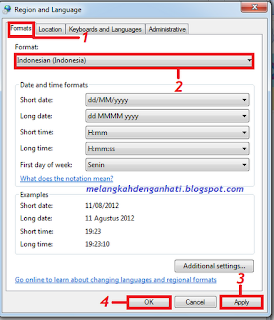 Merubah format region and language ke bahasa Indonesia