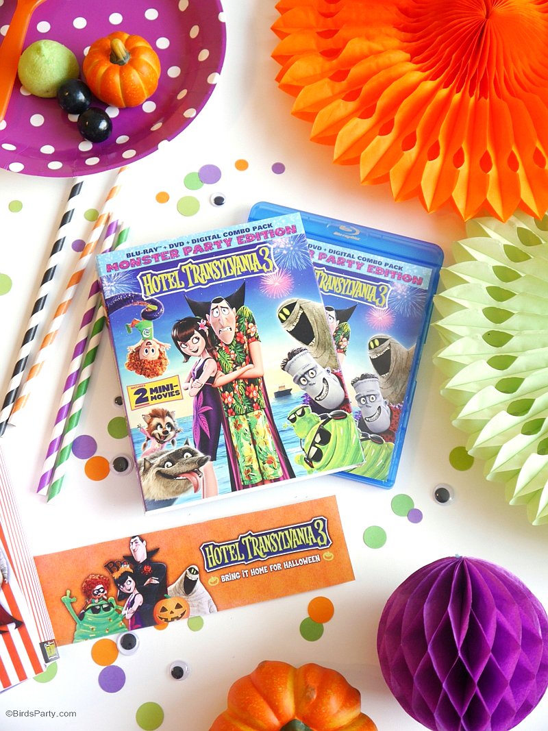 A Hotel Transylvania #Halloween Movie Party with Free Printables - fun party decorations, food, and DIY costumes for a fang-tastic celebration! - HotelT3 is available on Digital now and Blu-ray and DVD  on 10/9” | #sponsored content created by @birdsparty for @hotelt #HotelT3 #HotelTransylvania3 #HotelTransylvania