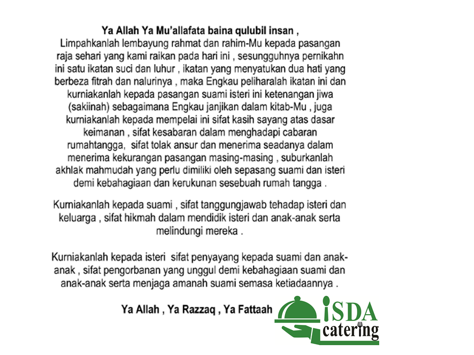 Skrip Doa Untuk Pengantin Di Majlis Perkahwinan Isda Catering Wedding Planner Llp0009189 Lgn