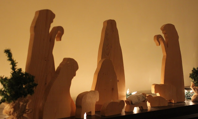 Wooden manger scene silhouette