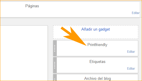 PrintFriendly - Gadget añadido en el modo diseño de Blogger