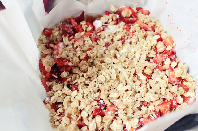 Strawberry Oat Squares with Vanilla Glaze